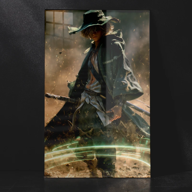 Bleach Kisuke Urahara Iconic Hat & Fan Metal Wall Art