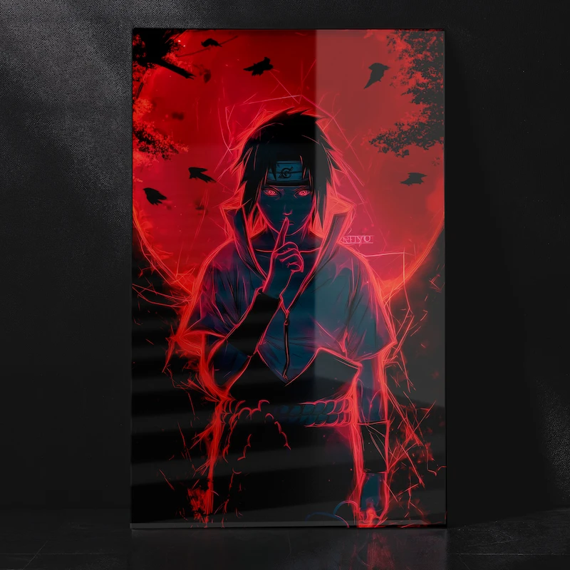 Itachi Uchiha Iconic Calm Look Finger Gesture Metal Poster