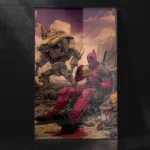 Deadpool Casual Burger Eating in Battlefield Marvel Comics Metal Poster