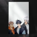 Gojo Satoru with His Students Yuji Itadori and Megumi Fushiguro Anime Artwork Metal Poster