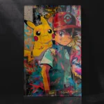 Ash Ketchum Cool Pose with Pikachu on Shoulder Metal Poster