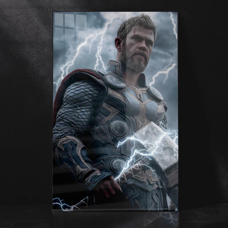 Thor with Mjolnir Lightning Power Marvel Wall Art Metal Poster