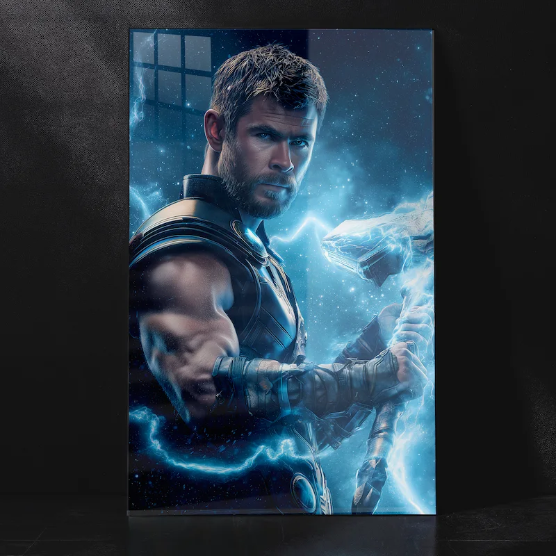 Thor God of Thunder with Glowing Storm Energy Metal Poster