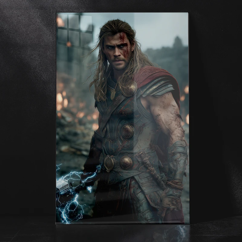 Thor Holding Stormbreaker Marvel Epic Battle Scene Metal Poster