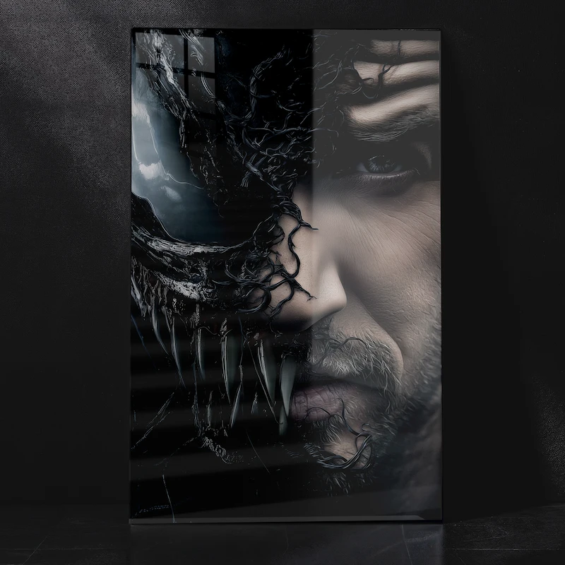 Venom and Eddie Brock Face Fusion Epic Marvel Villain Portrait Metal Poster