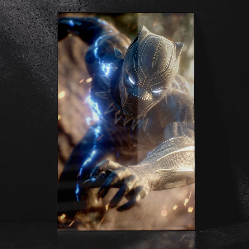 Black Panther Upper Front Pose Cinematic Style Marvel Superhero Artwork Metal Poster