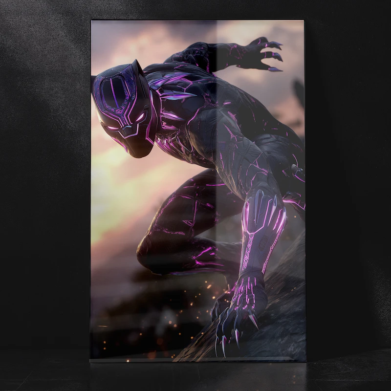 Black Panther Sitting to Run Dynamic Warrior Pose Wakanda Forever Artwork Metal Poster