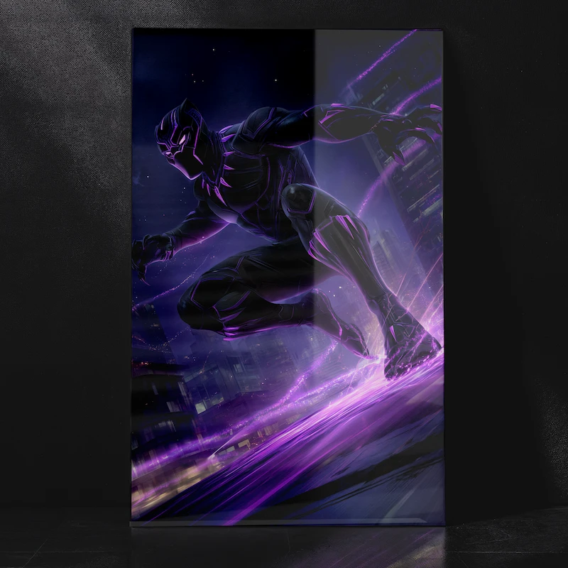 Epic Black Panther Superhero Crouch to Run Pose Vibrant Art Metal Poster