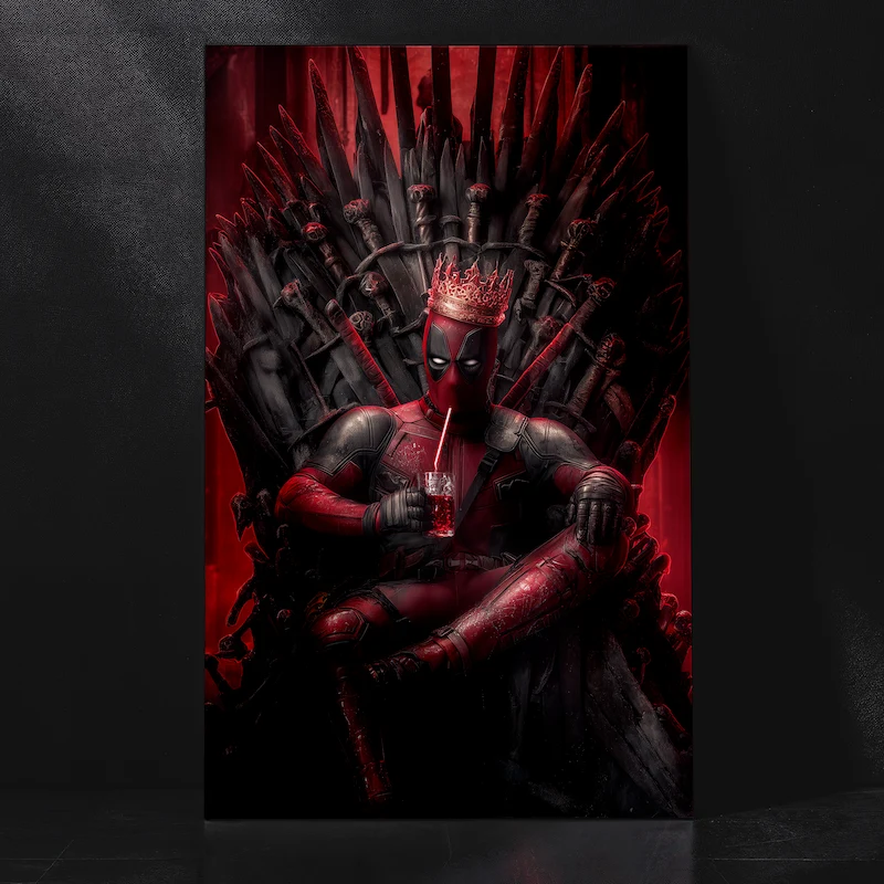 Deadpool Throne Pose Iconic Marvel Character Wall Decor Metal Poster