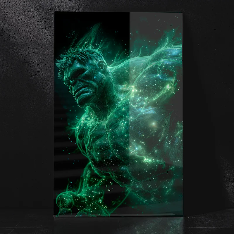 Incredible Hulk with Glowing Green Aura Powerful Rage Close-Up Marvel Art Metal Poster
