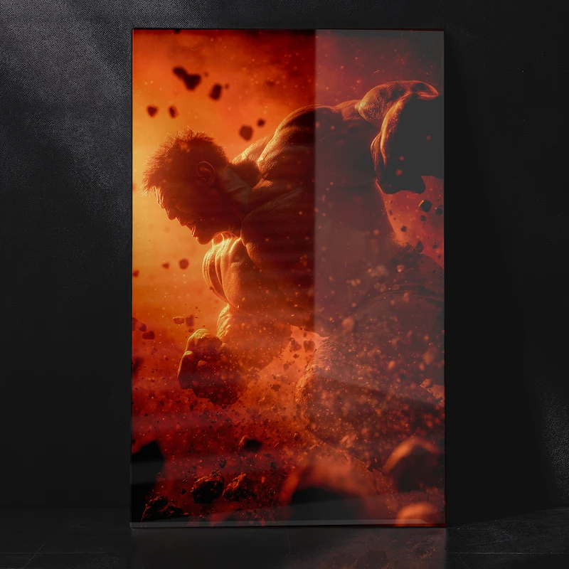 Incredible Hulk Roaring with Powerful Punch Pose Epic Marvel Artwork Metal Poster