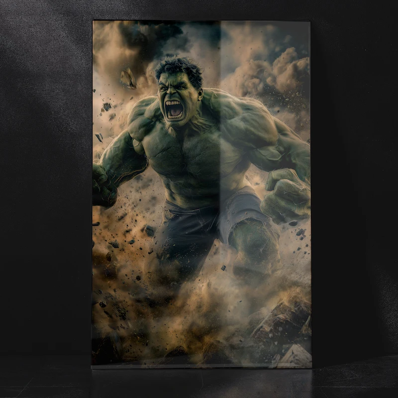 Incredible Hulk Wildest Roar with Open Arms Displaying Intense Power Epic Marvel Artwork Metal Poster