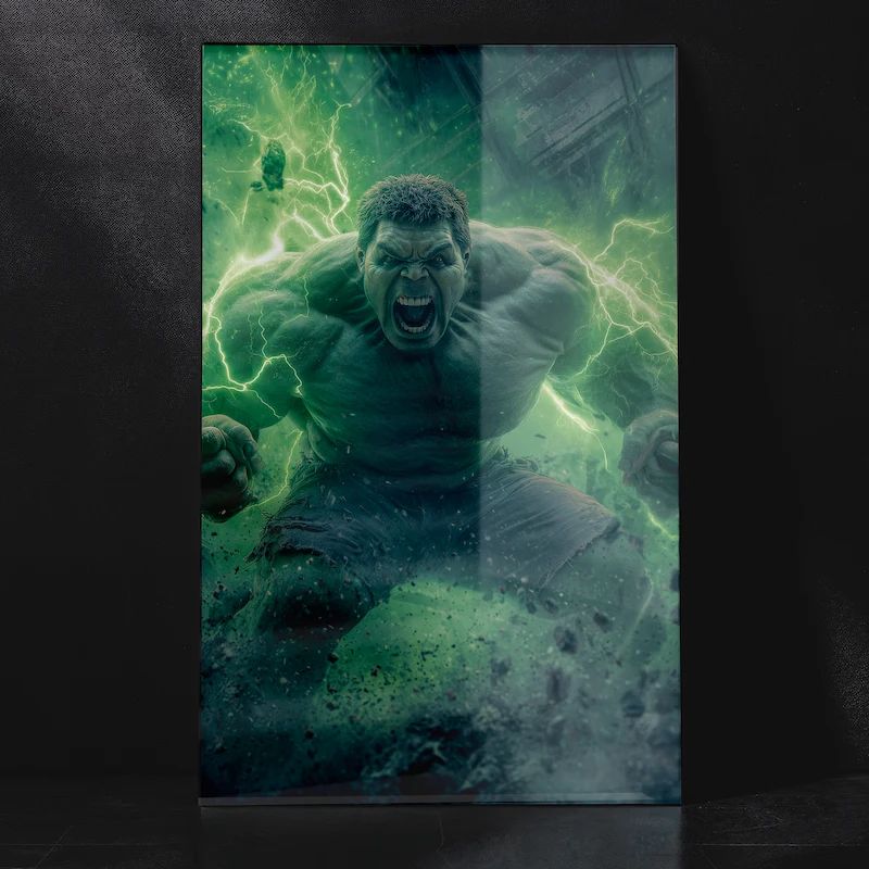 Incredible Hulk with Intense Gamma Green Aura Unstoppable Roar and Power Epic Marvel Artwork Metal