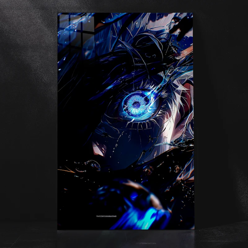 Gojo Six Eyes Intense Close View Metal Poster