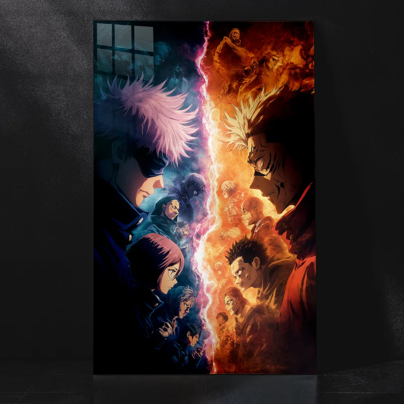 Gojo and Sorcerers vs Sukuna and Cursed Spirits Metal Poster