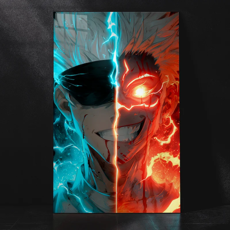 Gojo Sukuna Cursed Energy Half Face Metal Poster