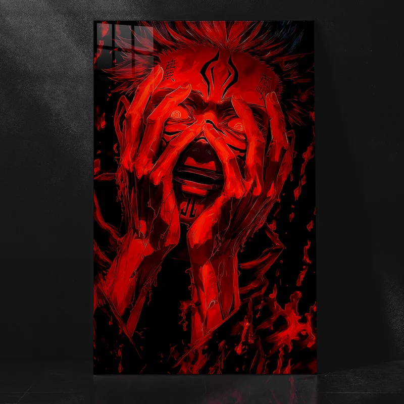 Cursed King Sukuna Hand on Face Creepy Smile Metal Poster