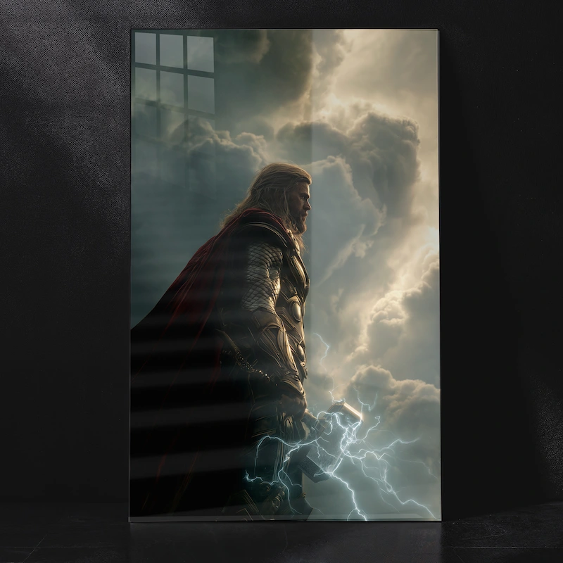The Mighty Thor with Lightning and Clouds Marvel Metal Poster
