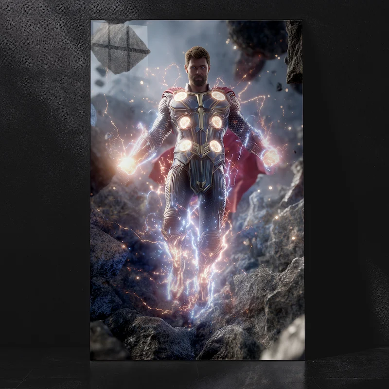 The Mighty Thor in Full Power Superhero Action Scene Metal Poster