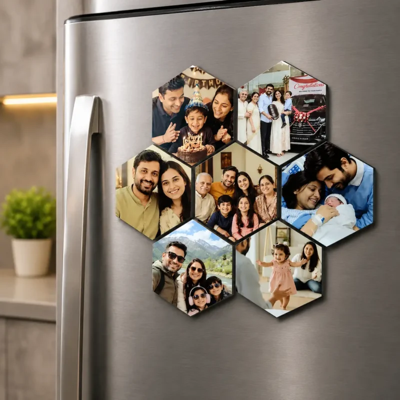 Personalized Hexa Photo Fridge Magnet Combo (Set of 7)