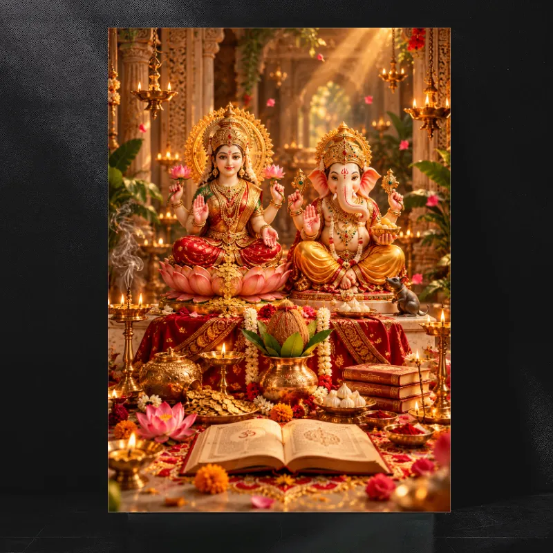 The Golden Radiance of Lakshmi Ganesh and Their Heavenly Blessings
