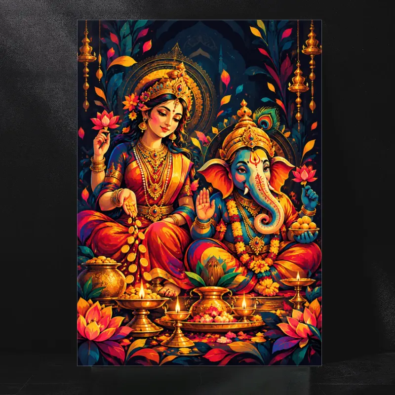 The Sacred Radiance of Maa Lakshmi and Lord Ganesha's Golden Blessings