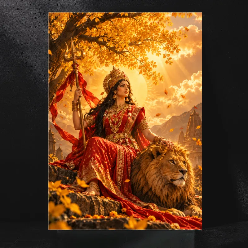 The Golden Radiance of Maa Durga and Her Divine Lion