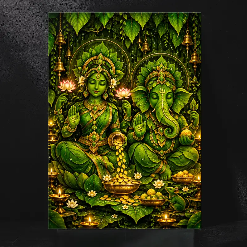 Emerald Blessings of Lakshmi & Ganesha