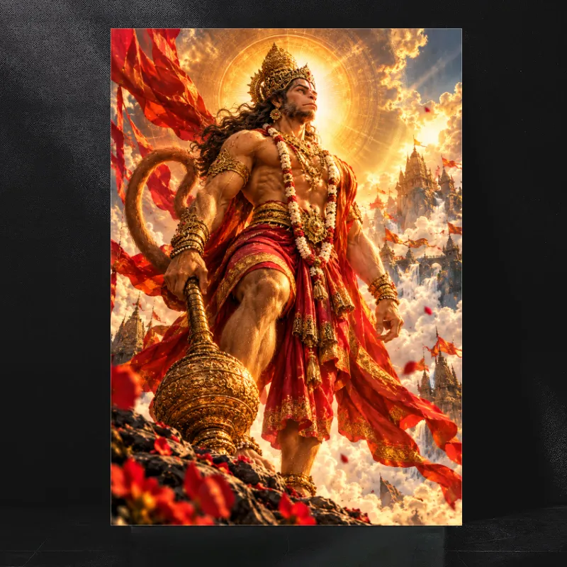 Hanuman Ji Wall Decor – Premium Glossy Metal Poster