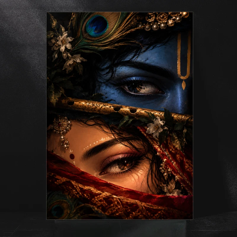 Shri Radha Krishna Divine Eyes Premium Metal Poster