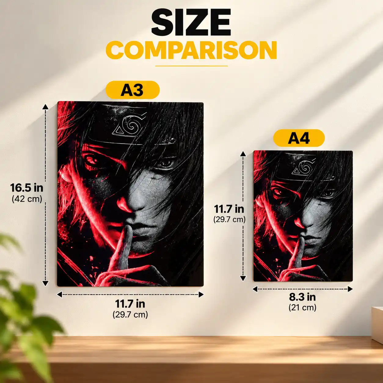 A3 and A4 metal poster size comparison