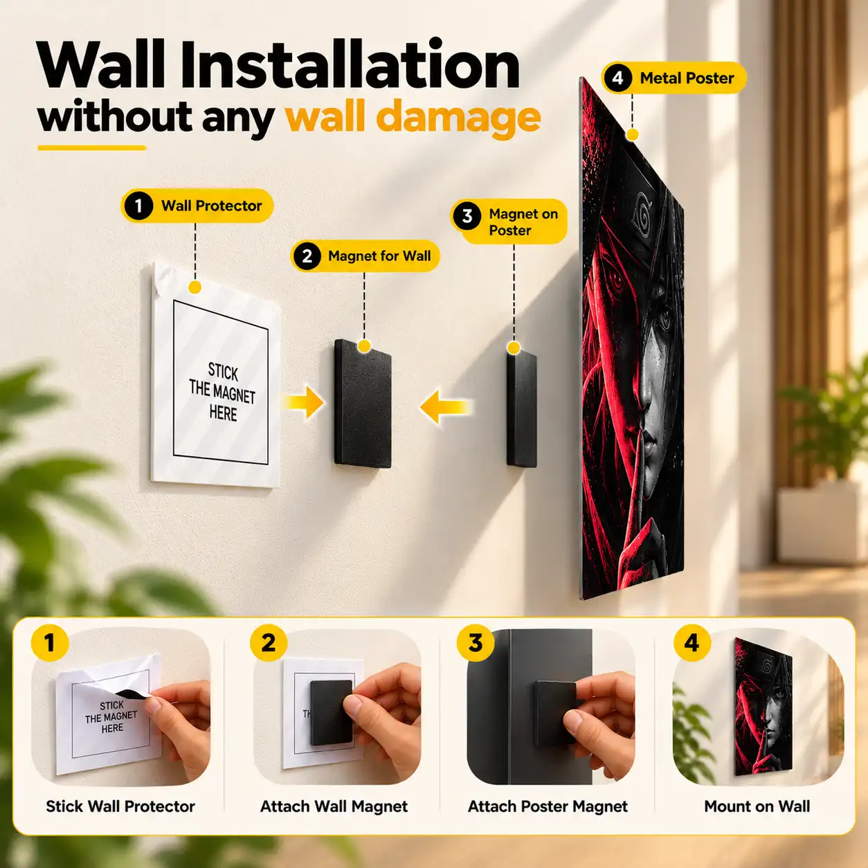 Damage-free metal poster wall installation guide